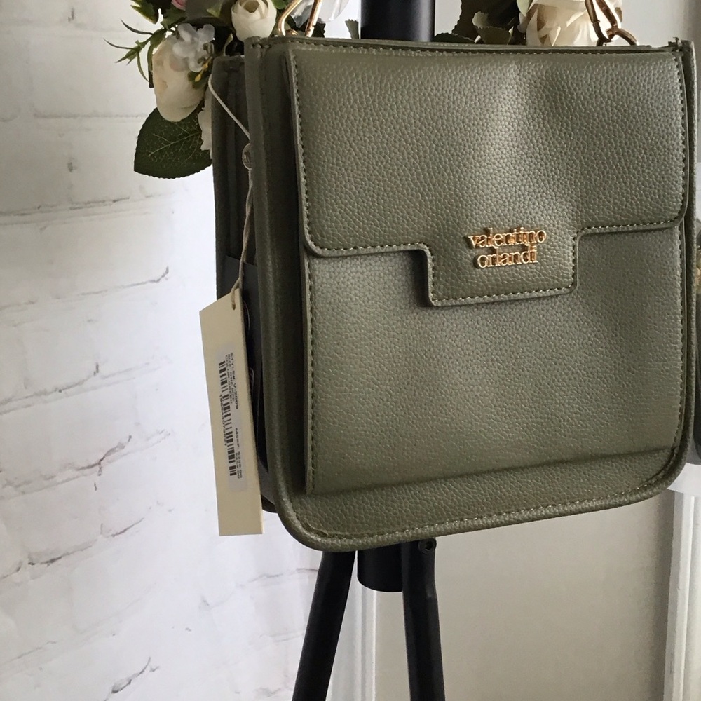 Valentino Orlandi Olive Green Pebbled Leather Crossbody Bag - Picture 3 of 10